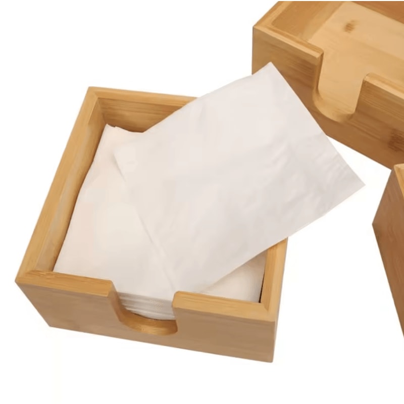 Bamboo Tissue Box Napkin Organizer MultiFunction Tabletop Storage Case 1
