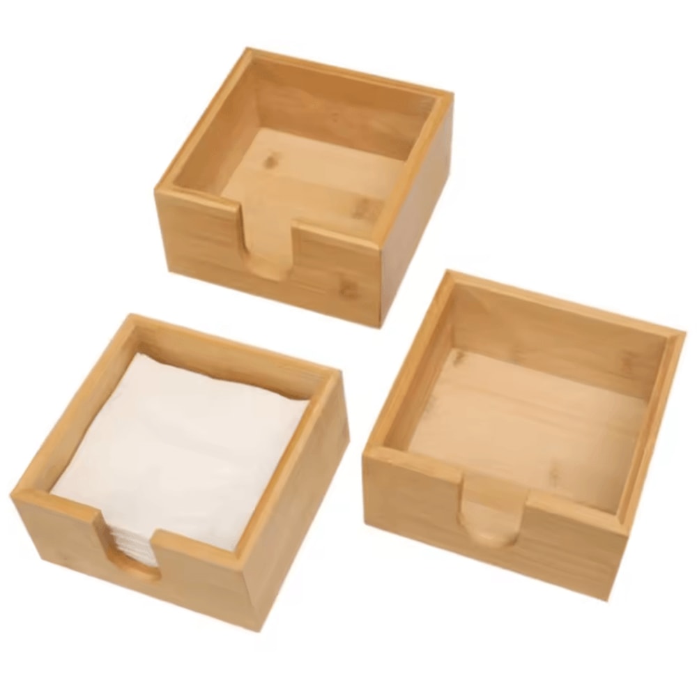 Bamboo Tissue Box Napkin Organizer MultiFunction Tabletop Storage Case 2