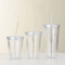 DoubleLayer Clear Tumbler With Straw Insulated Smoothie Iced Coffee Cup 0