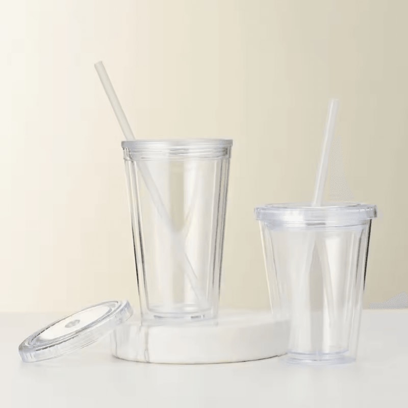 DoubleLayer Clear Tumbler With Straw Insulated Smoothie Iced Coffee Cup 1
