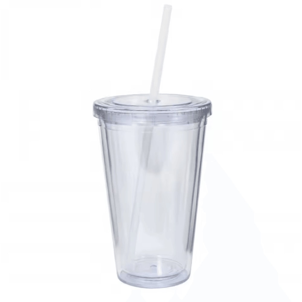 DoubleLayer Clear Tumbler With Straw Insulated Smoothie Iced Coffee Cup 4