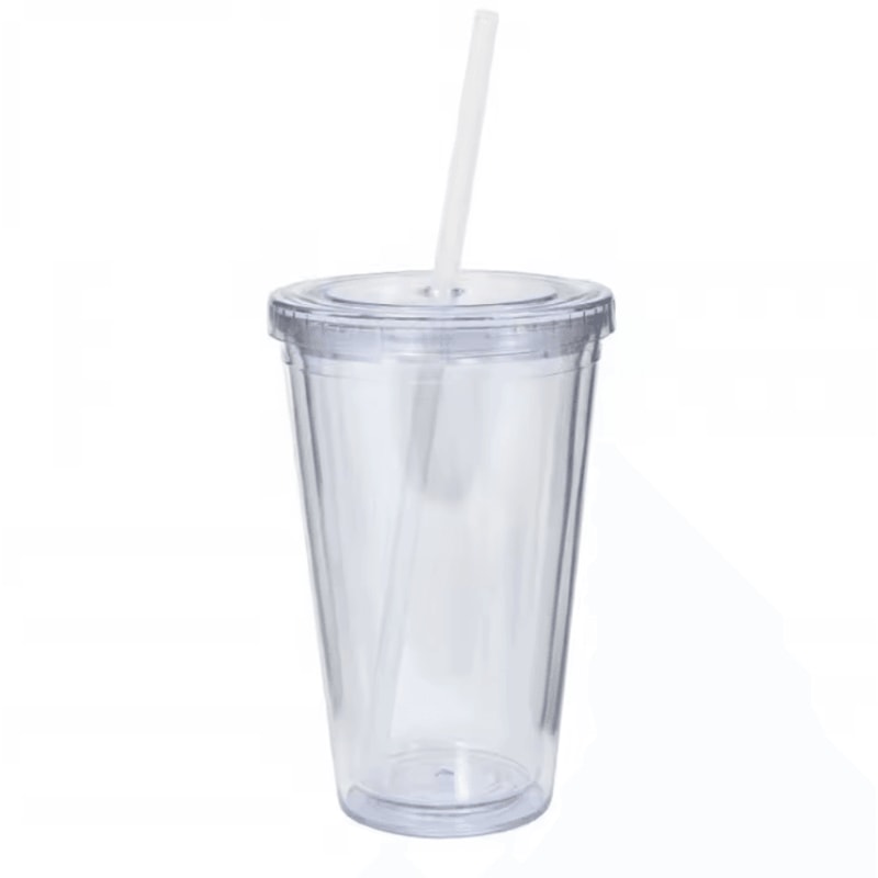 DoubleLayer Clear Tumbler With Straw Insulated Smoothie Iced Coffee Cup 5