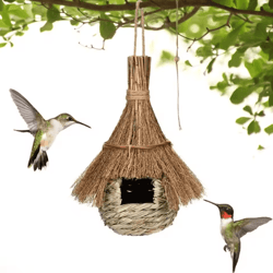 handwoven grass bird house – hanging eco-friendly cozy bird nest shelter