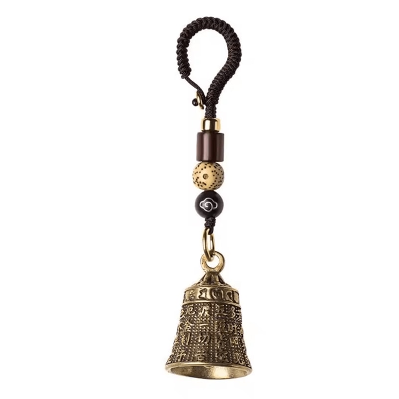 Vintage Brass Buddhist Bell Keychain Engraved Mantra Lucky Feng Shui Pendant 3