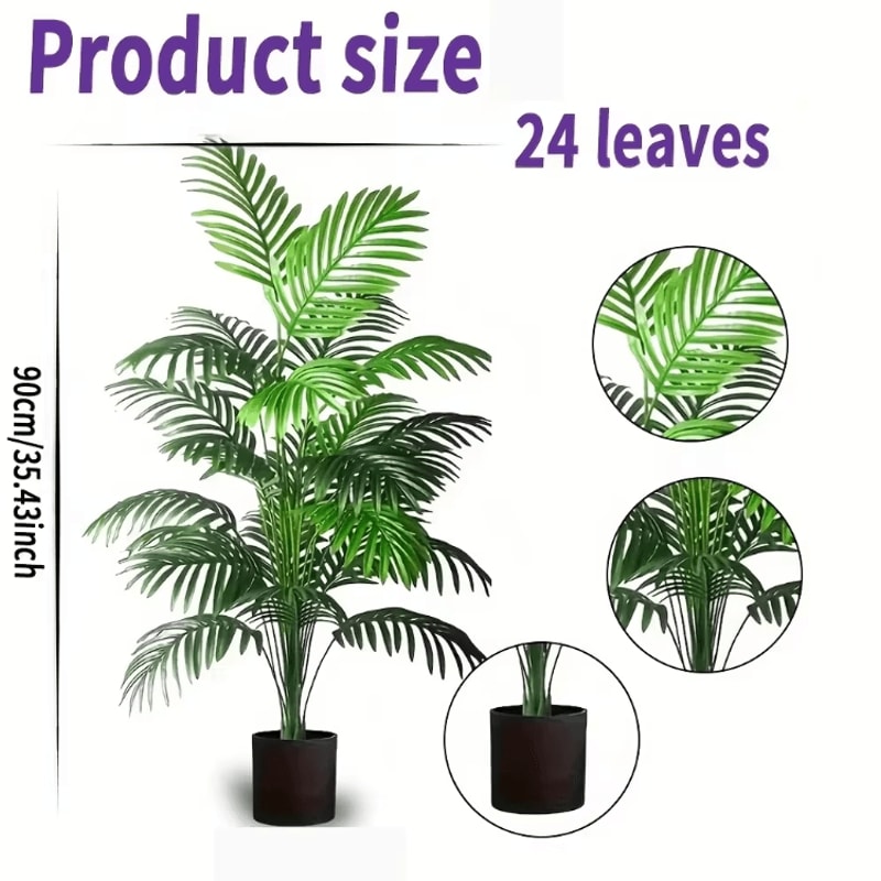 24Leaf Artificial Areca Palm Plant In Pot Realistic Indoor Tropical Decor Tree 2