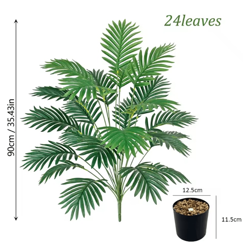 24Leaf Artificial Areca Palm Plant In Pot Realistic Indoor Tropical Decor Tree 4