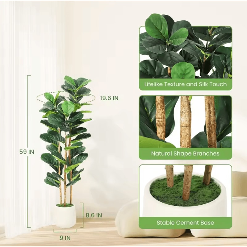 57FT Artificial Fiddle Leaf Fig Tree With Pot Realistic Faux Indoor Statement Plant 2
