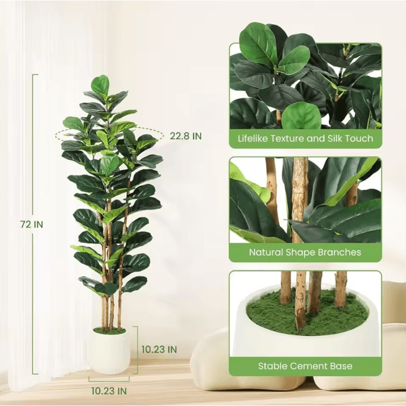 57FT Artificial Fiddle Leaf Fig Tree With Pot Realistic Faux Indoor Statement Plant 3