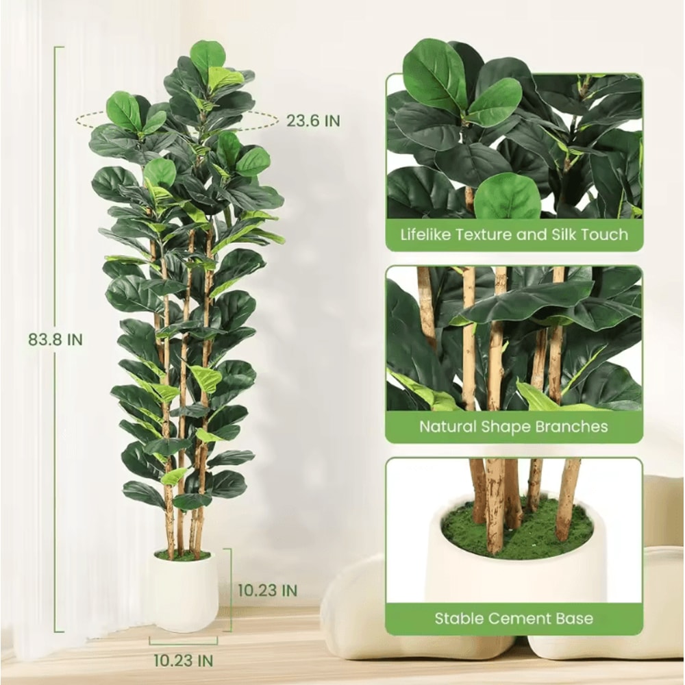 57FT Artificial Fiddle Leaf Fig Tree With Pot Realistic Faux Indoor Statement Plant 4
