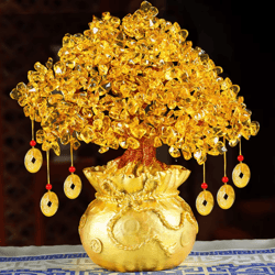 natural crystal money tree with fortune bag – feng shui lucky tree decor for wealth & prosperity