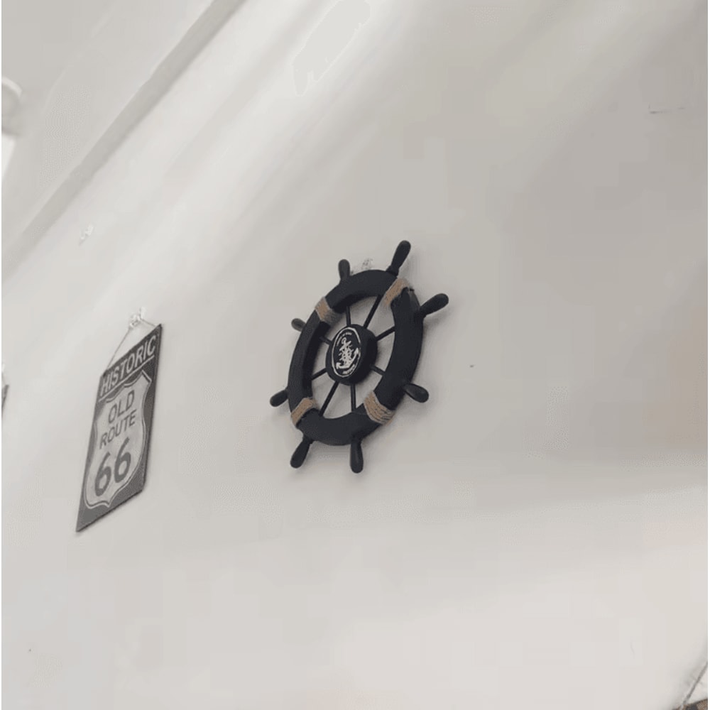 Vintage Wooden Ship Wheel Wall Decor Nautical Boat Steering Helm For Coastal Home Styling 0
