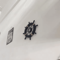 vintage wooden ship wheel wall decor – nautical boat steering helm for coastal home styling