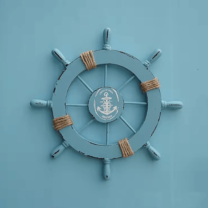 Vintage Wooden Ship Wheel Wall Decor Nautical Boat Steering Helm For Coastal Home Styling 2