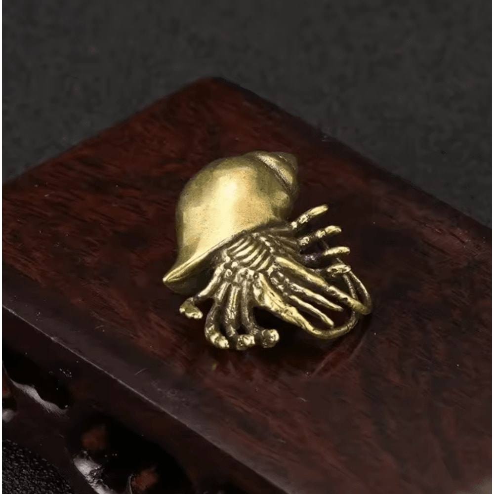 Vintage Brass Hermit Crab Figurine Nautical Sea Animal Desk Decor Coastal Accent 2