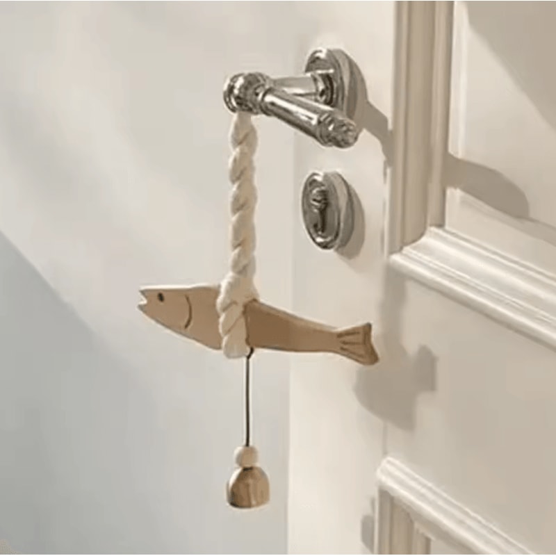 Lightweight Wooden Fish Hanging Ornament With Bell Nautical Car Wall Decor For Coastal Style 1