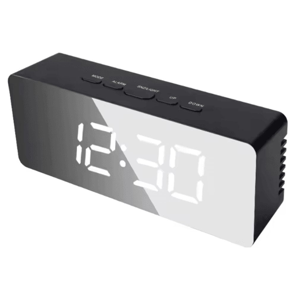 LED Mirror Digital Alarm Clock Modern USB Desk Clock With Snooze Night Light Display 3