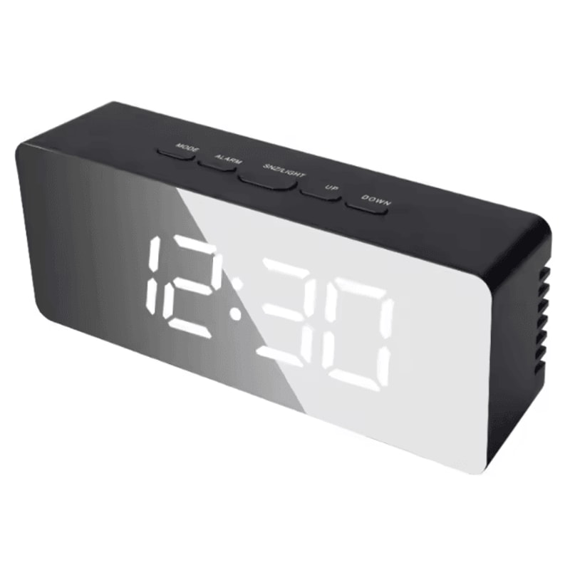 LED Mirror Digital Alarm Clock Modern USB Desk Clock With Snooze Night Light Display 3