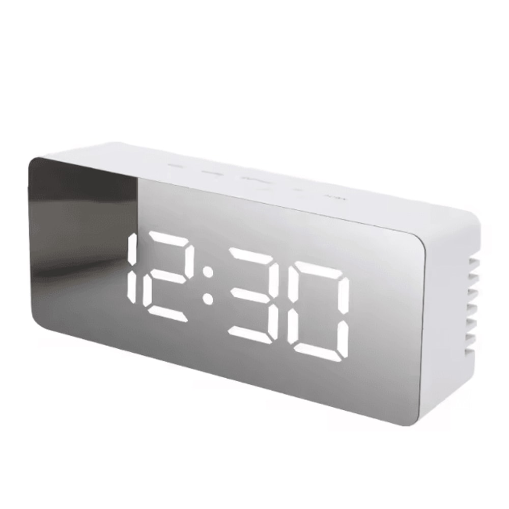 LED Mirror Digital Alarm Clock Modern USB Desk Clock With Snooze Night Light Display 4
