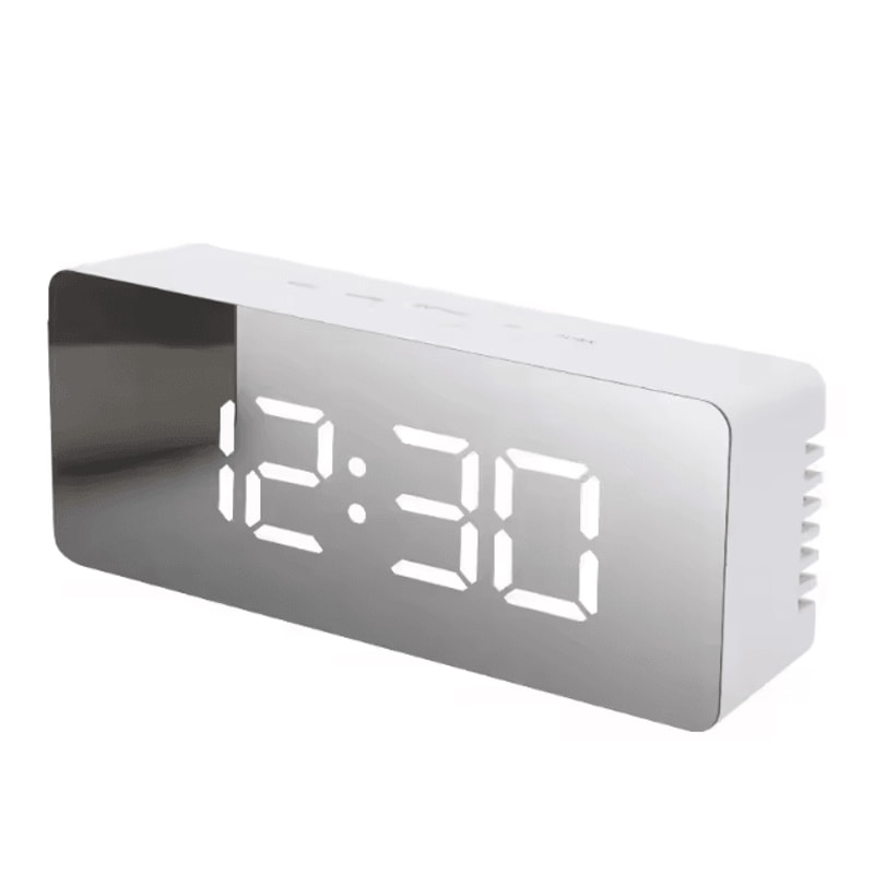 LED Mirror Digital Alarm Clock Modern USB Desk Clock With Snooze Night Light Display 4