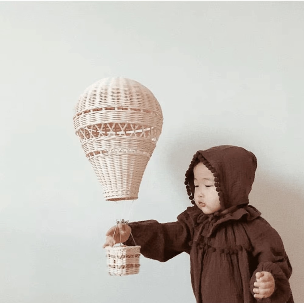 Handwoven Rattan Hot Air Balloon Wall Decor Nordic Nursery Hanging Ornament For Kids Room 2