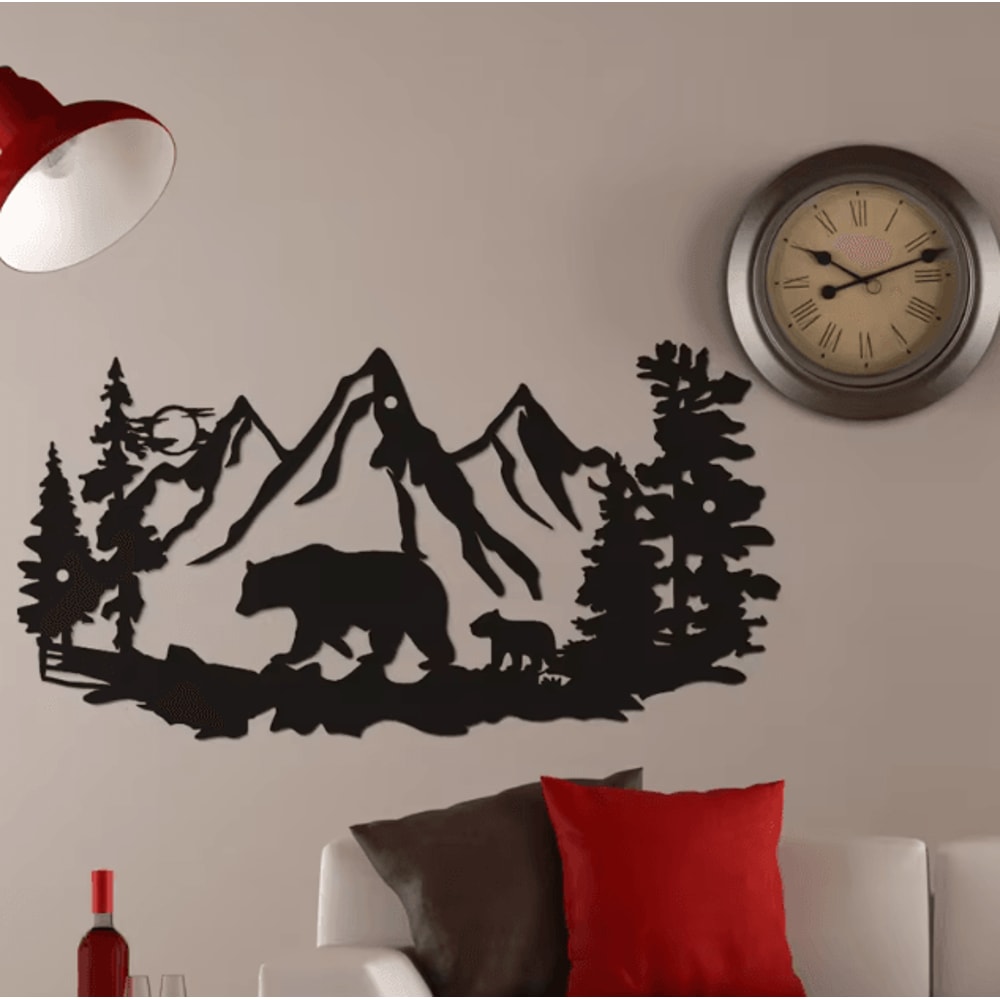 Rustic Metal Bear Wall Decor With Pine Trees Cabin Lodge Wildlife Art 1