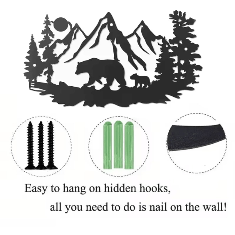 Rustic Metal Bear Wall Decor With Pine Trees Cabin Lodge Wildlife Art 3