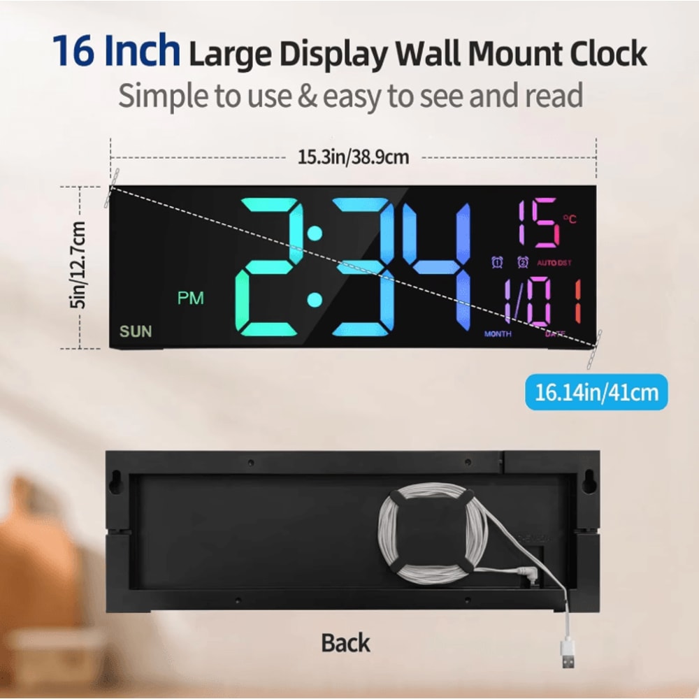 162 RGB Large Digital Wall Clock With Remote Control Dual Alarm Display 1