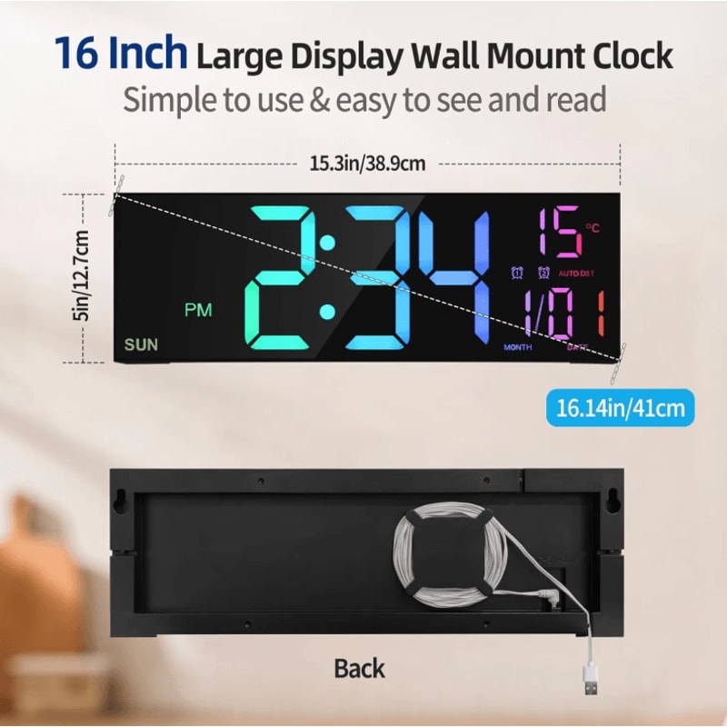 162 RGB Large Digital Wall Clock With Remote Control Dual Alarm Display 1