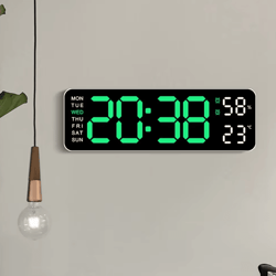 large led digital wall clock with temperature, humidity & adjustable brightness display