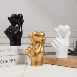 modern resin love gesture ornament – minimalist heart hand sculpture decor