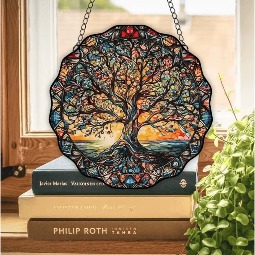 Round Acrylic Tree Of Life Wall Hanging Sunlight Reflective Indoor Outdoor Decor 0