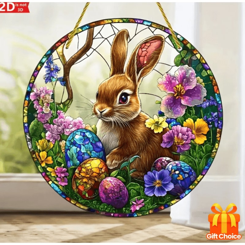 2D Acrylic Easter Bunny Window Hanging Cute Spring Sun Catcher Decor 0