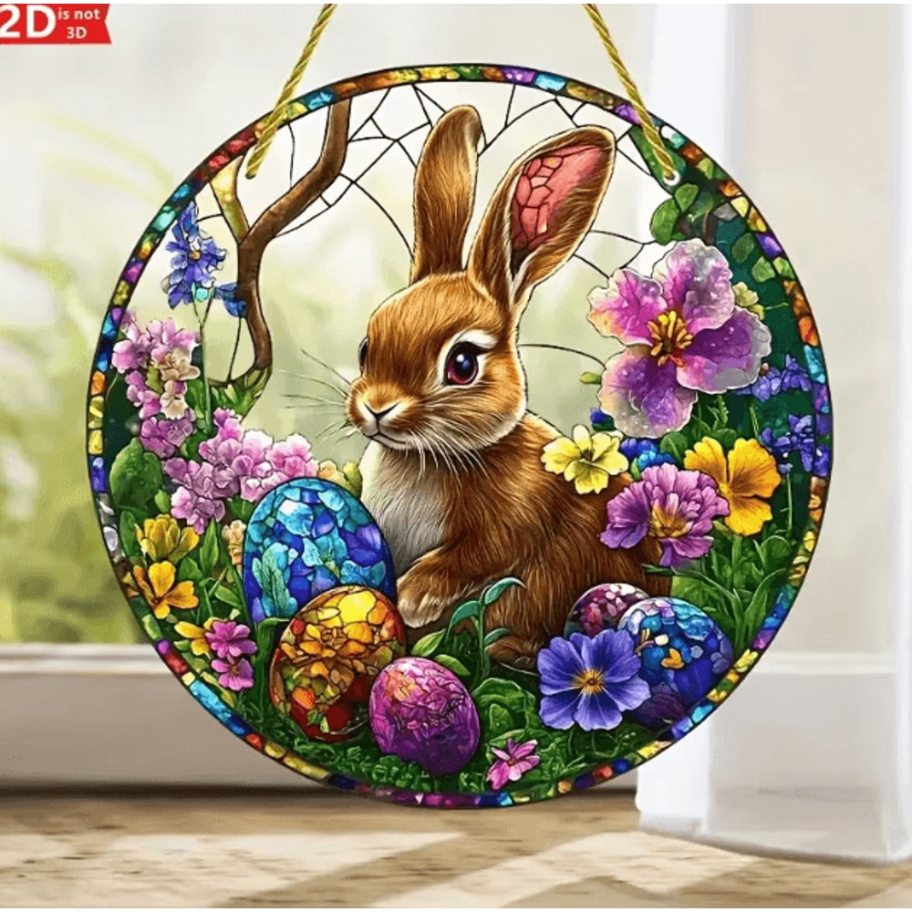 2D Acrylic Easter Bunny Window Hanging Cute Spring Sun Catcher Decor 1