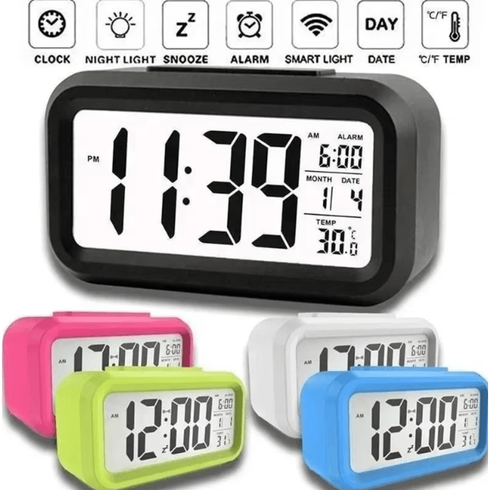 MultiFunction LED Digital Alarm Clock Calendar Temperature Backlight Display 0