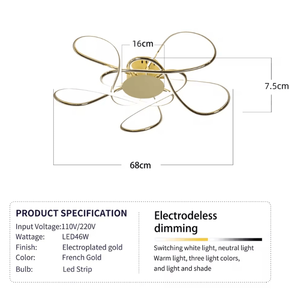 Modern Gold LED Chandelier Luxury Aluminum Acrylic Ceiling Light Fixture 4