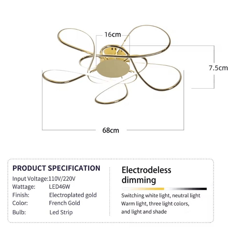 Modern Gold LED Chandelier Luxury Aluminum Acrylic Ceiling Light Fixture 4