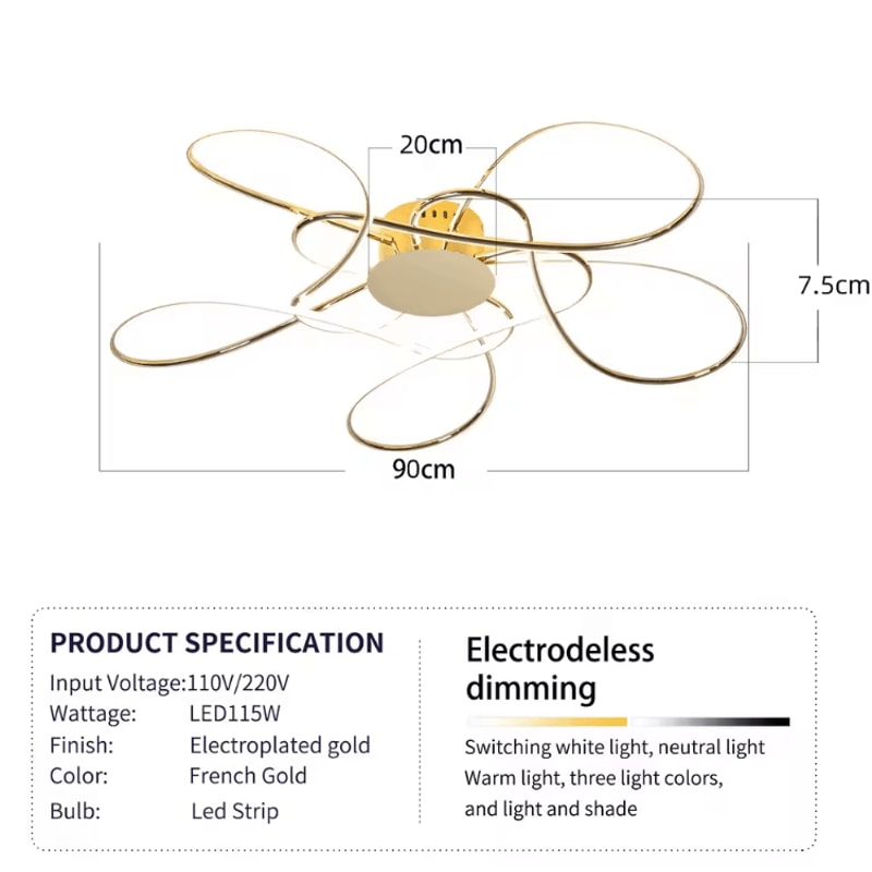 Modern Gold LED Chandelier Luxury Aluminum Acrylic Ceiling Light Fixture 7