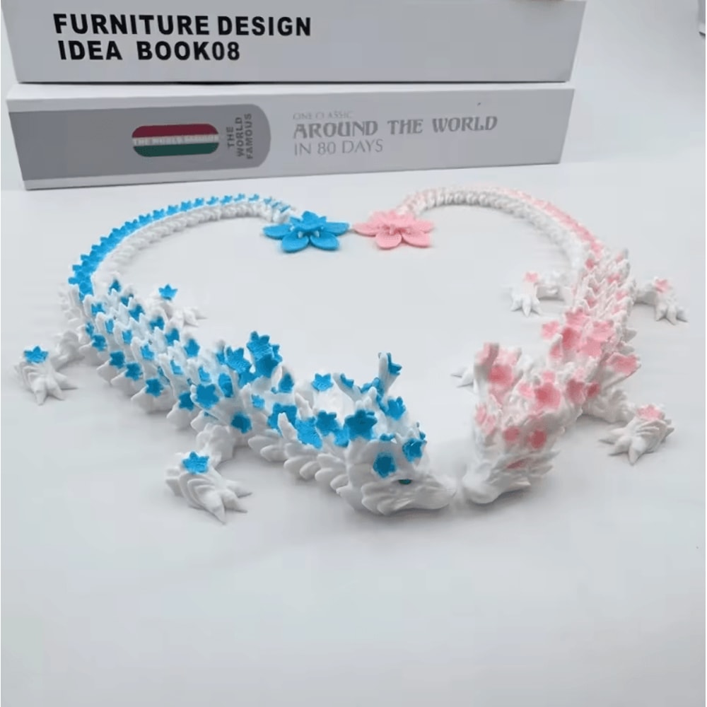 3D Printed Cherry Blossom Dragon Articulated Fantasy Desk Ornament With Movable Joints 0