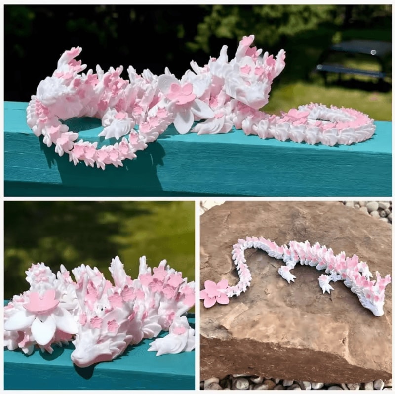 3D Printed Cherry Blossom Dragon Articulated Fantasy Desk Ornament With Movable Joints 1