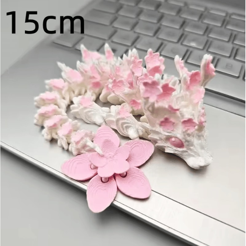 3D Printed Cherry Blossom Dragon Articulated Fantasy Desk Ornament With Movable Joints 5