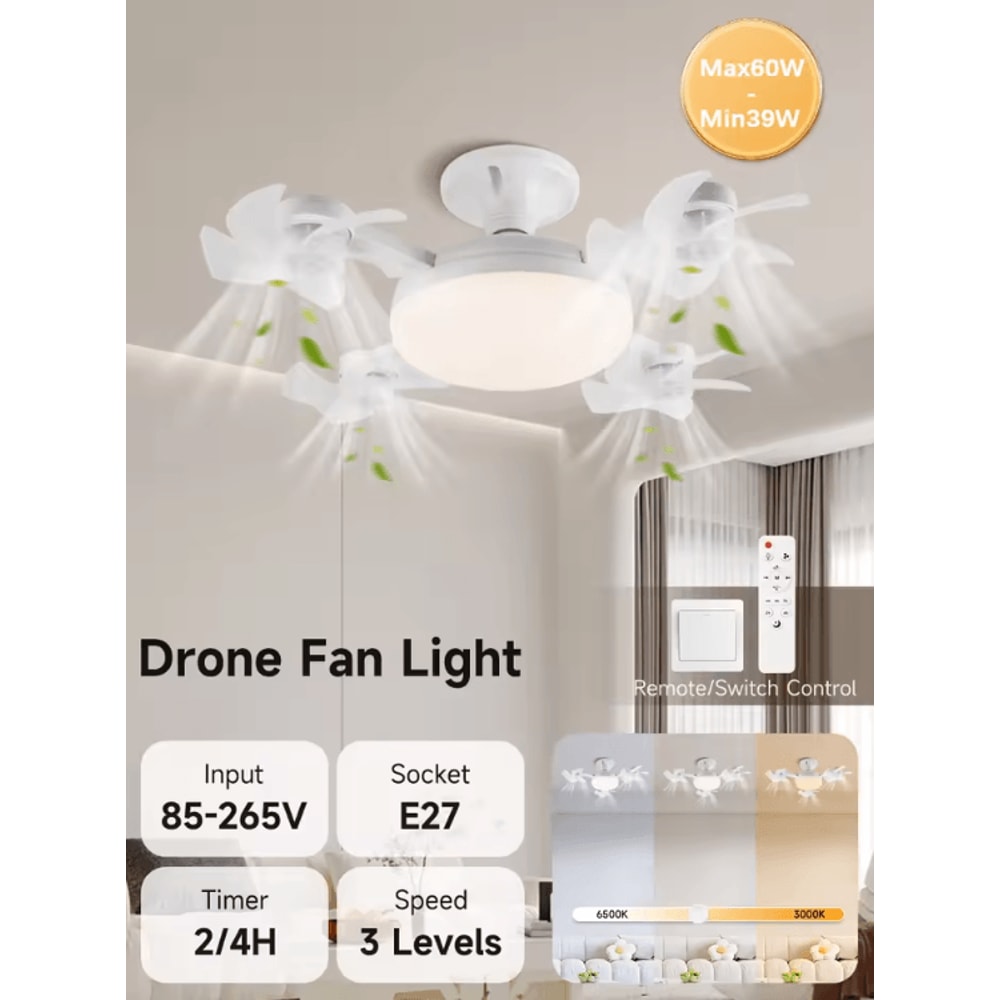 Modern LED Ceiling Fan With Light Remote Control 3Speed Silent Cooling Fan 3