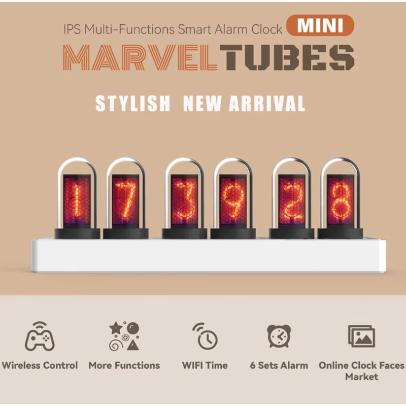 WiFi RGB Nixie Tube Clock Smart IPS Digital Alarm Clock With Custom Display 0