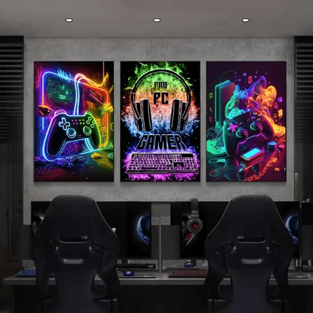3PCS Gaming Room Canvas Wall Art Punk Gamepad Posters For Gamer Room Decor 0