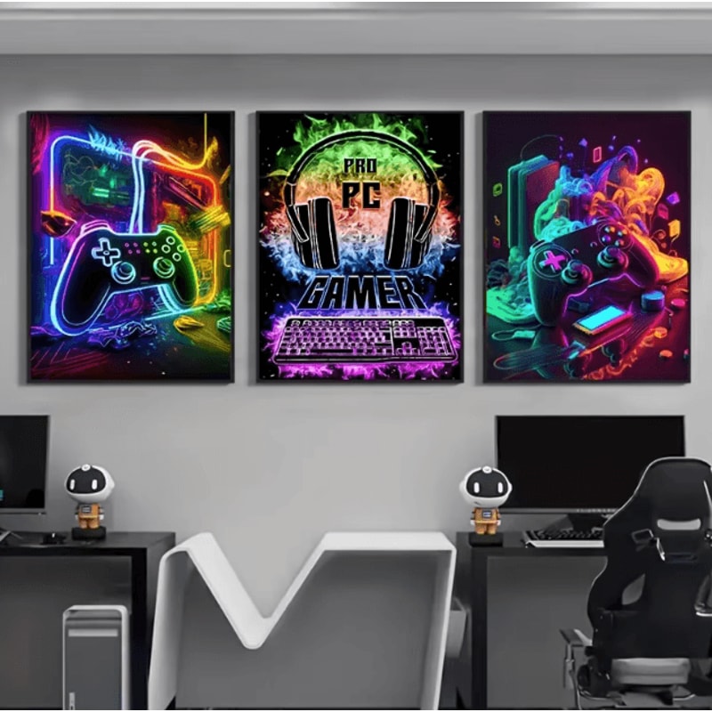 3PCS Gaming Room Canvas Wall Art Punk Gamepad Posters For Gamer Room Decor 1