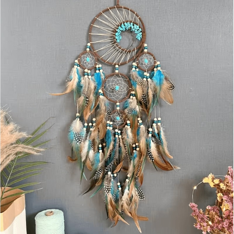 Vintage Tree Of Life Dream Catcher Wind Chime Boho Hanging Decor With Natural Stones 0
