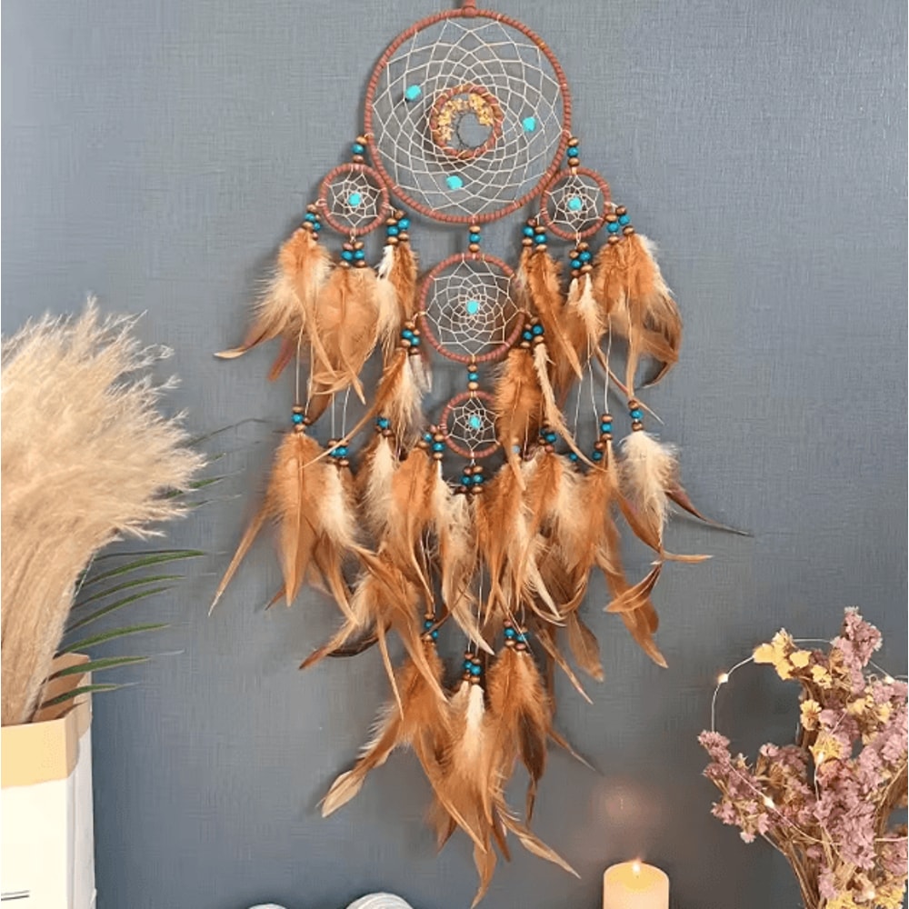 Vintage Tree Of Life Dream Catcher Wind Chime Boho Hanging Decor With Natural Stones 5