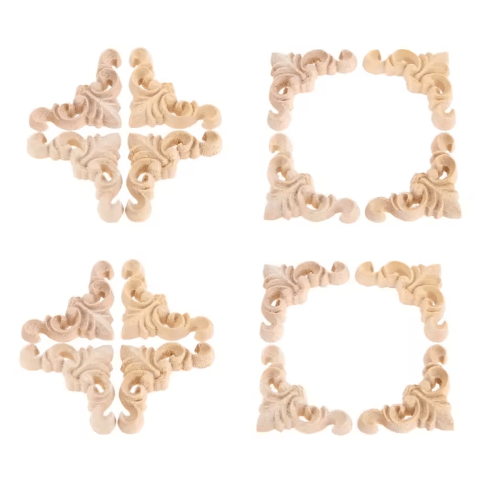 16PCS Wood Carved Applique Set Decorative Corner Decals For Furniture Wall Design 3