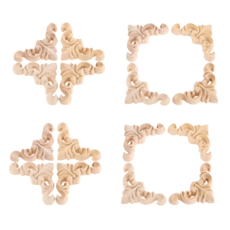 16PCS Wood Carved Applique Set Decorative Corner Decals For Furniture Wall Design 3