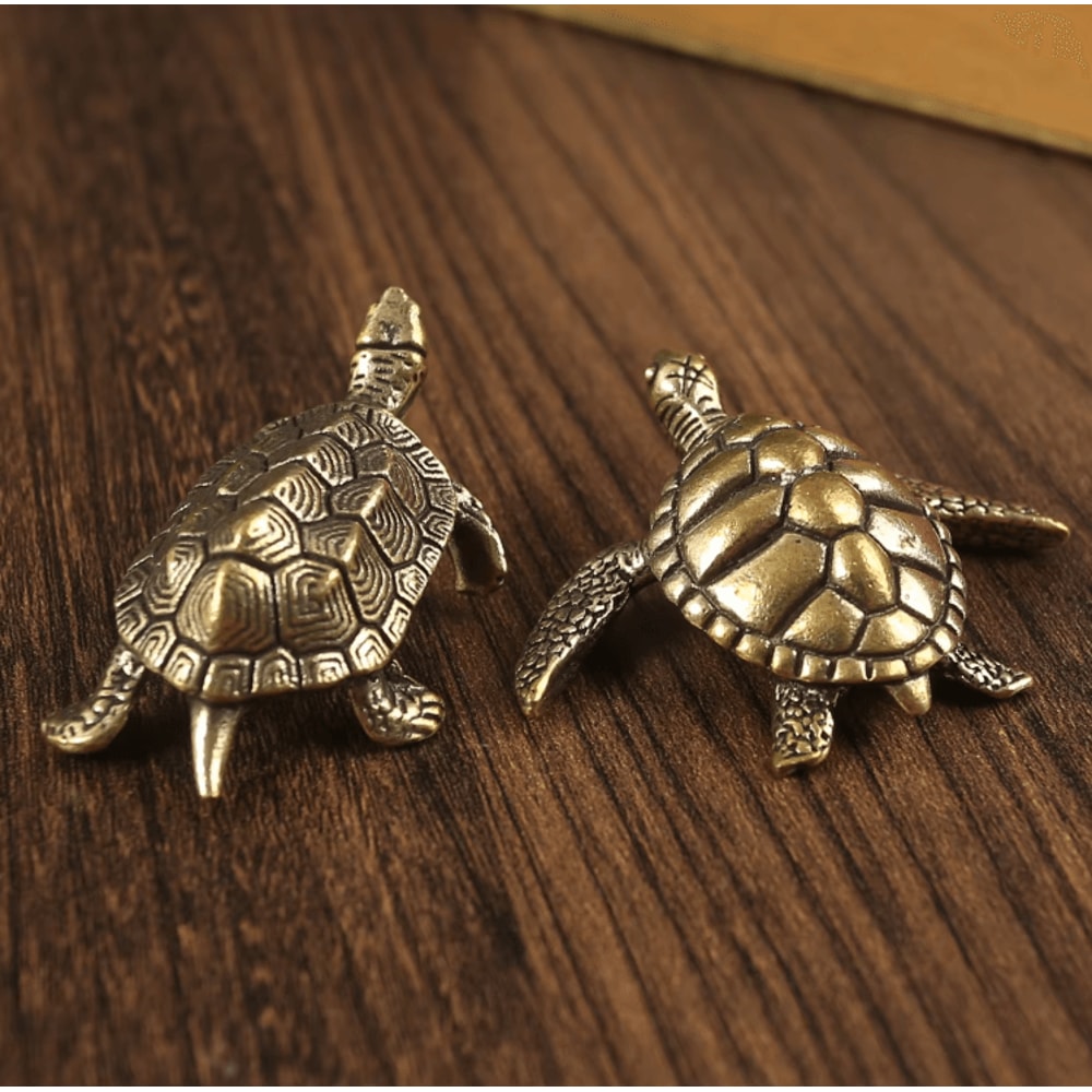 Vintage Copper Feng Shui Turtle Statue Mini Brass Tortoise Desk Ornament 0