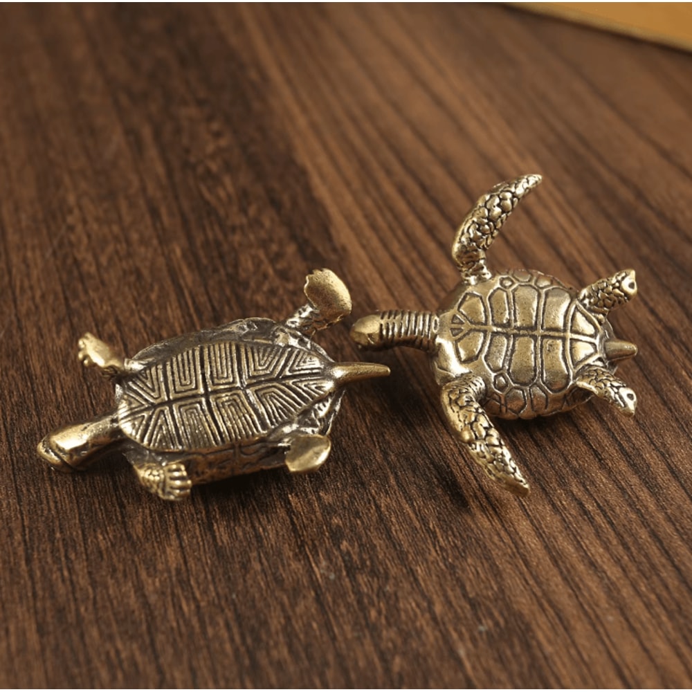 Vintage Copper Feng Shui Turtle Statue Mini Brass Tortoise Desk Ornament 1